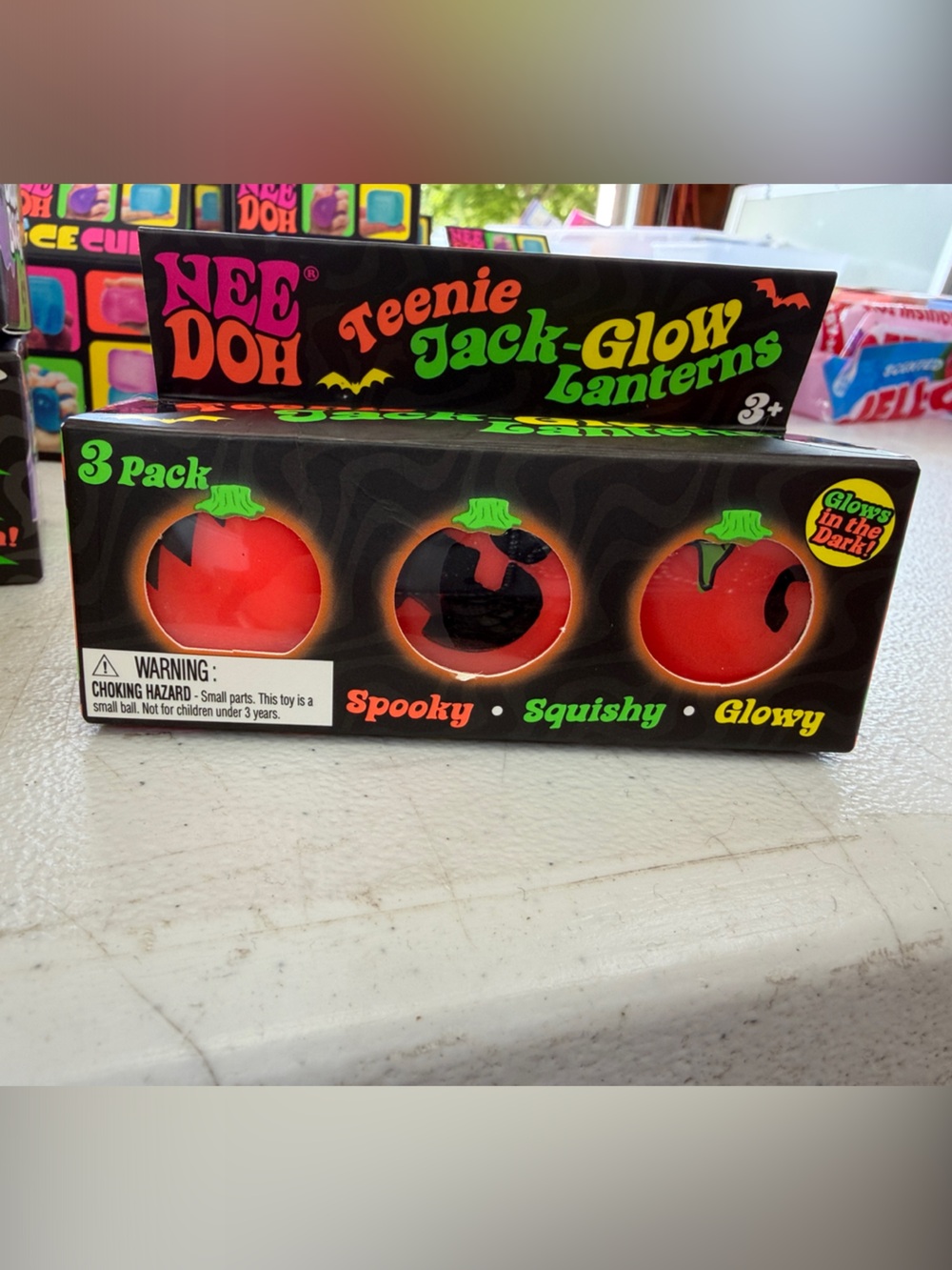 Nee Doh Teenie Jack-Glow Lanterns 3-Pack — Orange Glow Pumpkin Squishies